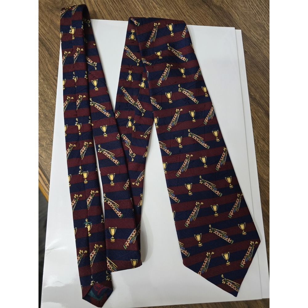 Tommy Hilfiger Mens Silk Tie Burgundy Navy Blue Striped Golf Bag Trophy USA Made - Picture 2 of 8